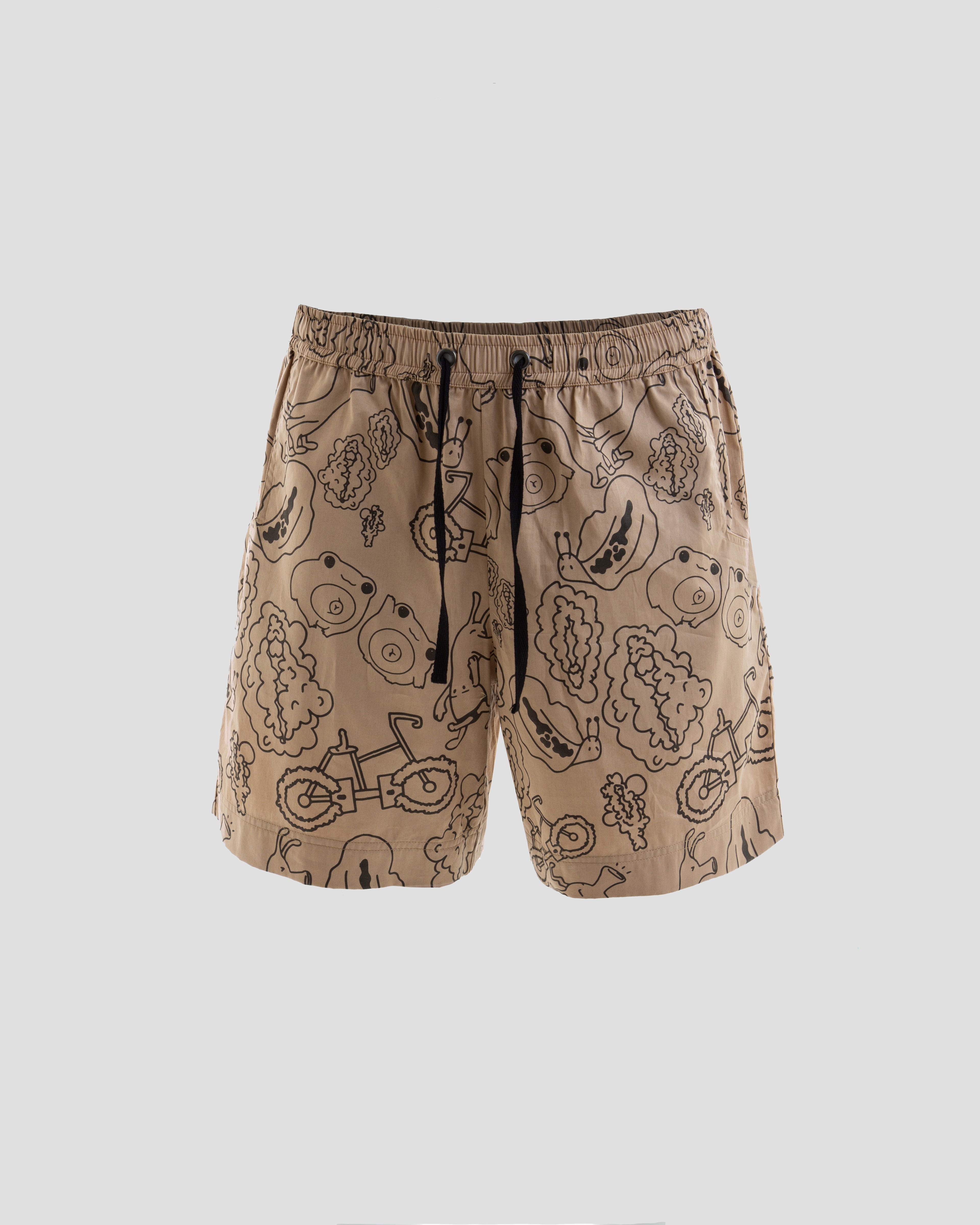 Taboo Baggy Shorts with Adjustable Drawstring in Light Brown